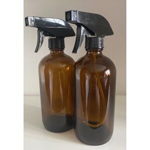 16oz Amber Glass Bottles with Black Trigger Sprayers - Pack of 2